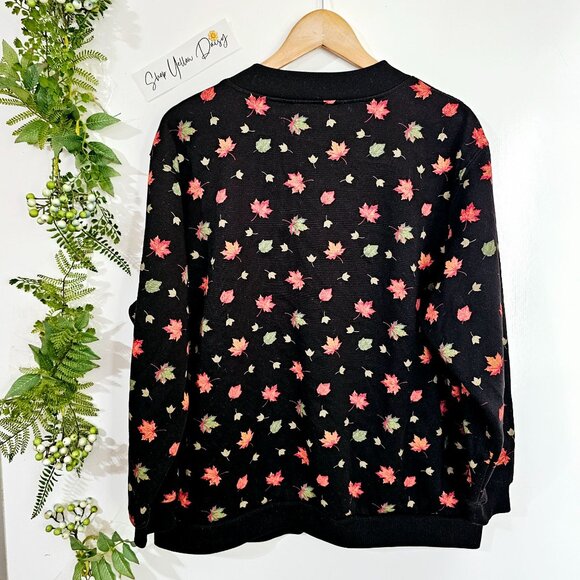 Vintage Blair Womens Leaf Print Snap Front Cardigan Jacket Size L Black ~SW97.16 - Picture 2 of 7
